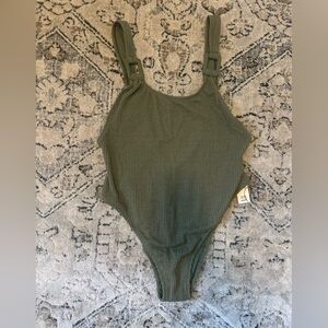 aerie Olive Green Textured One-Piece Swimsuit